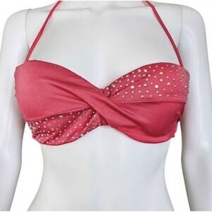 Victoria's Secret Bikini Top 36D Hot Pink Jeweled Halter Underwire Padded